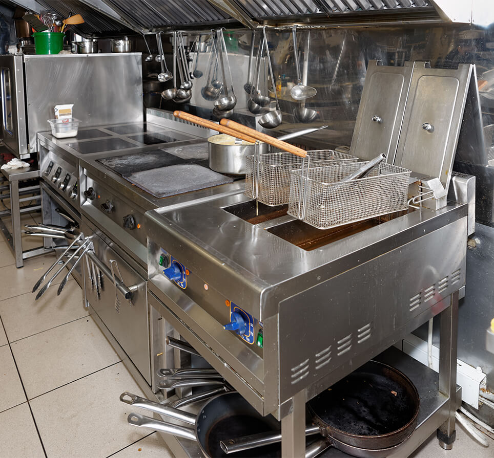 Commercial Deep Fryer with Baskets up, Commercial Stove Top